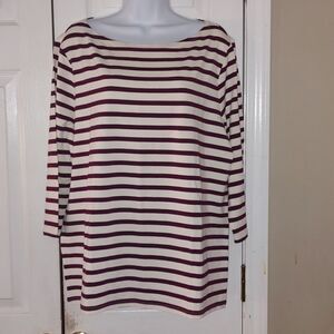 AnnTaylor Factory  white cranberry striped 3/4th length  shirt  Sz XL NWT